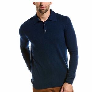 Forte Cashmere Men’s Navy Blue Polo Sweater, NWT, 100% Cashmere, Long Sleeve
